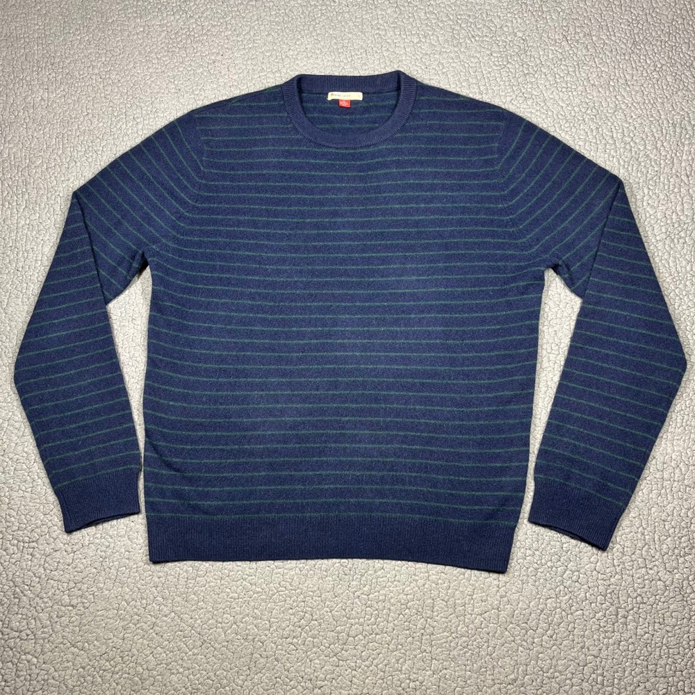Marine Layer Mens 100% Cashmere Striped Crewneck Sweater Navy Green Large